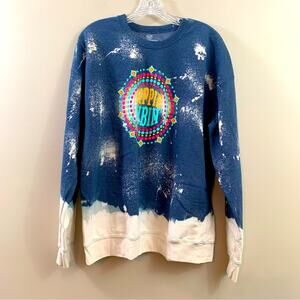 Southern Bliss Hippie Vibin’ Bleach Wash Bright Blue/Pink Sweatshirt